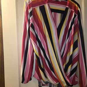 Multicolor Striped Surplice Blouse with Draped Front
